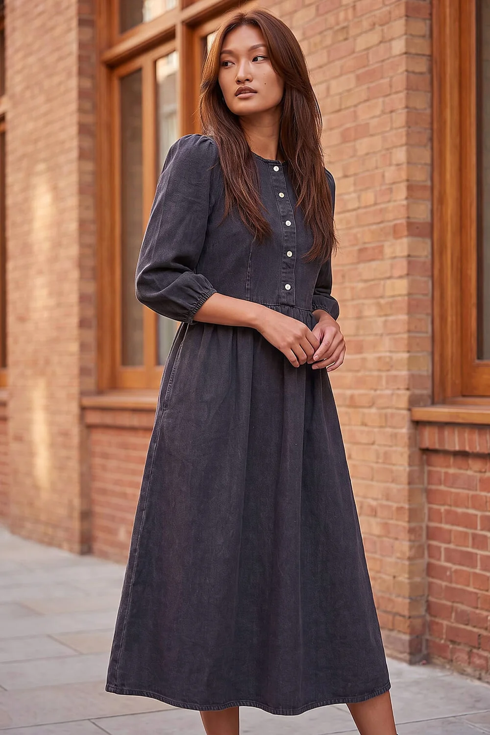 Roman Black Popper Buttoned Midi Dress - 12 Image 2