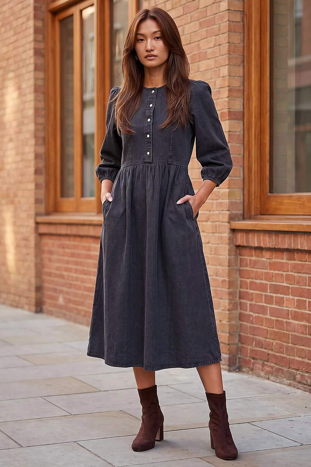 Roman Black Popper Buttoned Midi Dress - 12 Image 1