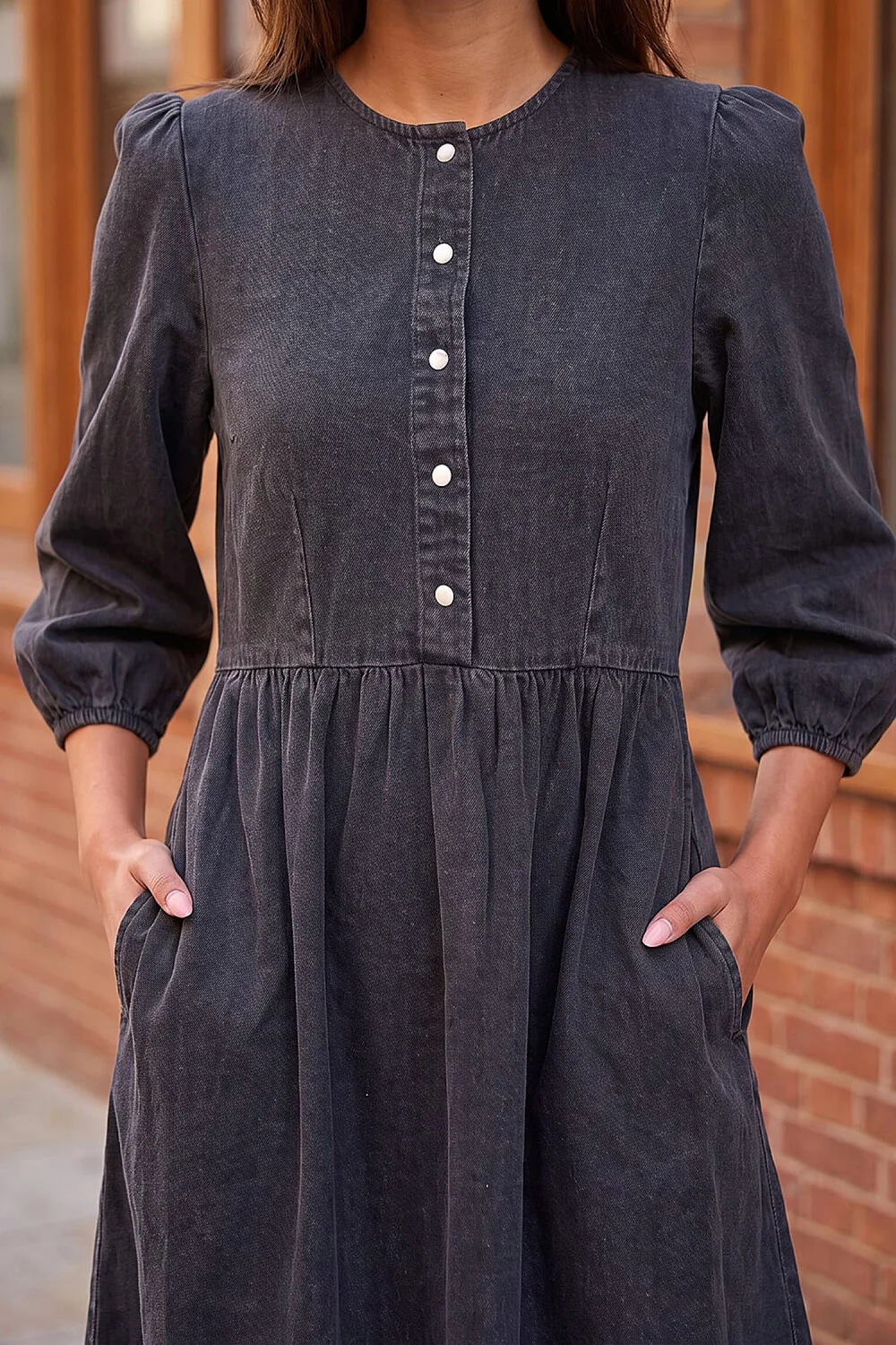 Roman Black Popper Buttoned Midi Dress - 12 Image 4