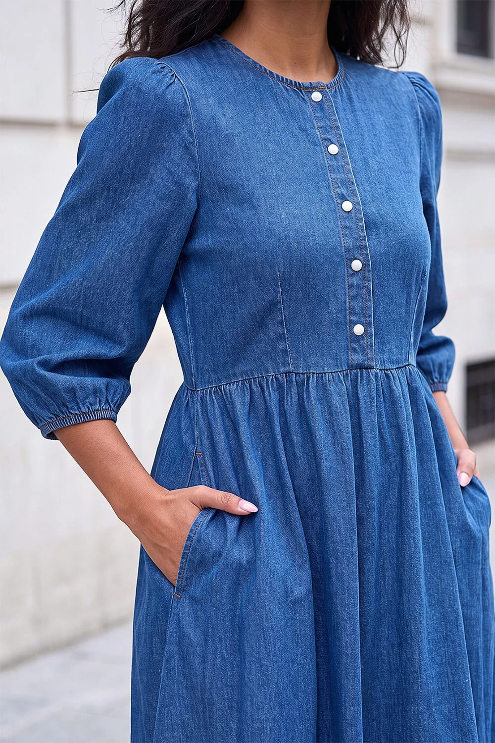 Roman Denim Popper Buttoned Midi Dress - 16 Image 4