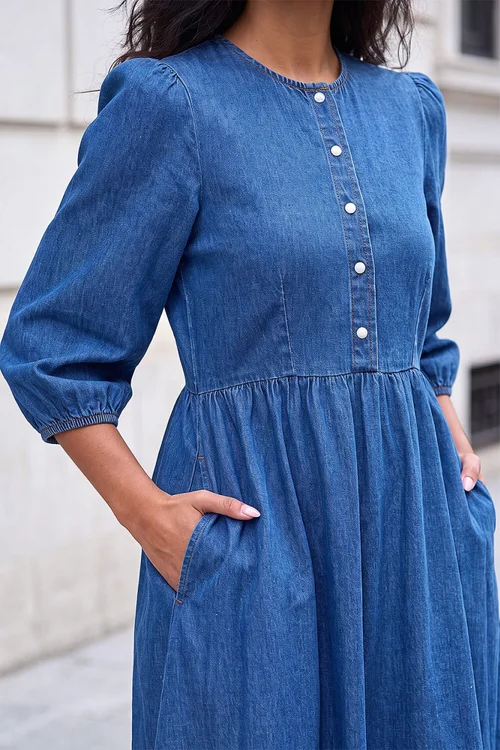 Roman Denim Popper Buttoned Midi Dress - 16 Image 4