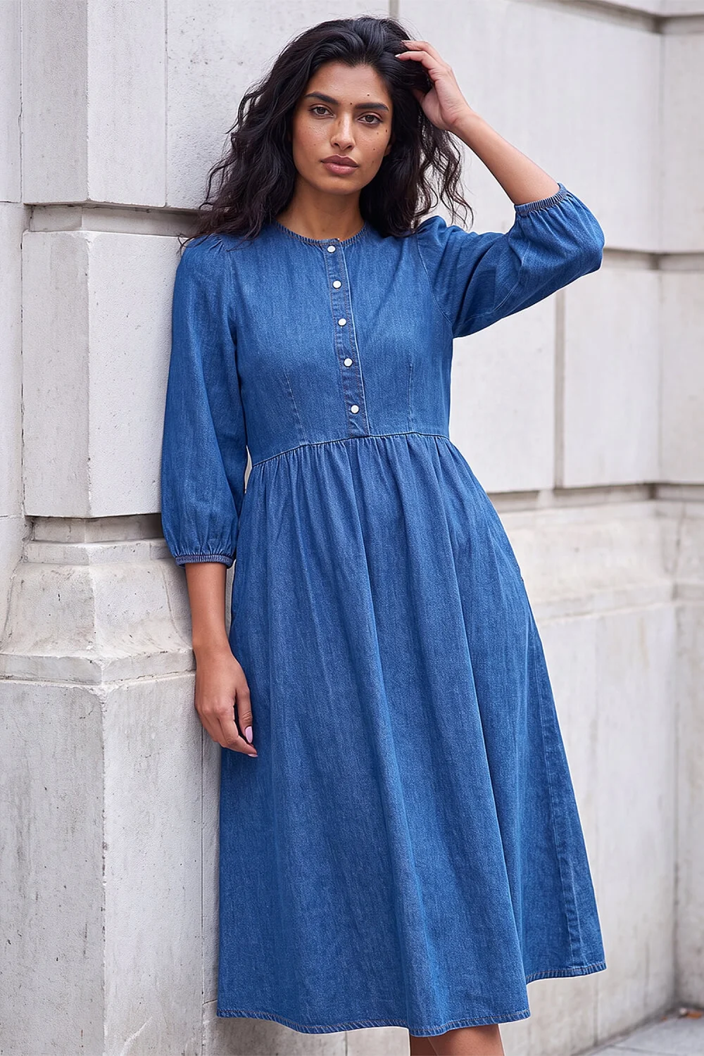 Roman Denim Popper Buttoned Midi Dress - 16 Image 1