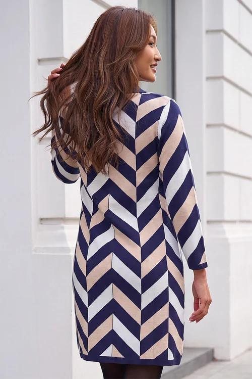 Roman Navy Chevron Collared Knit Dress - 18 Image 3