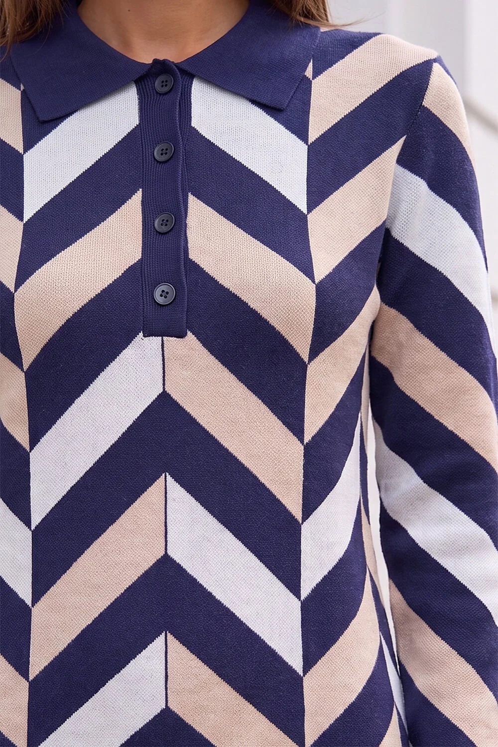 Roman Navy Chevron Collared Knit Dress - 18 Image 4