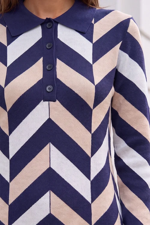 Roman Navy Chevron Collared Knit Dress - 18 Image 4