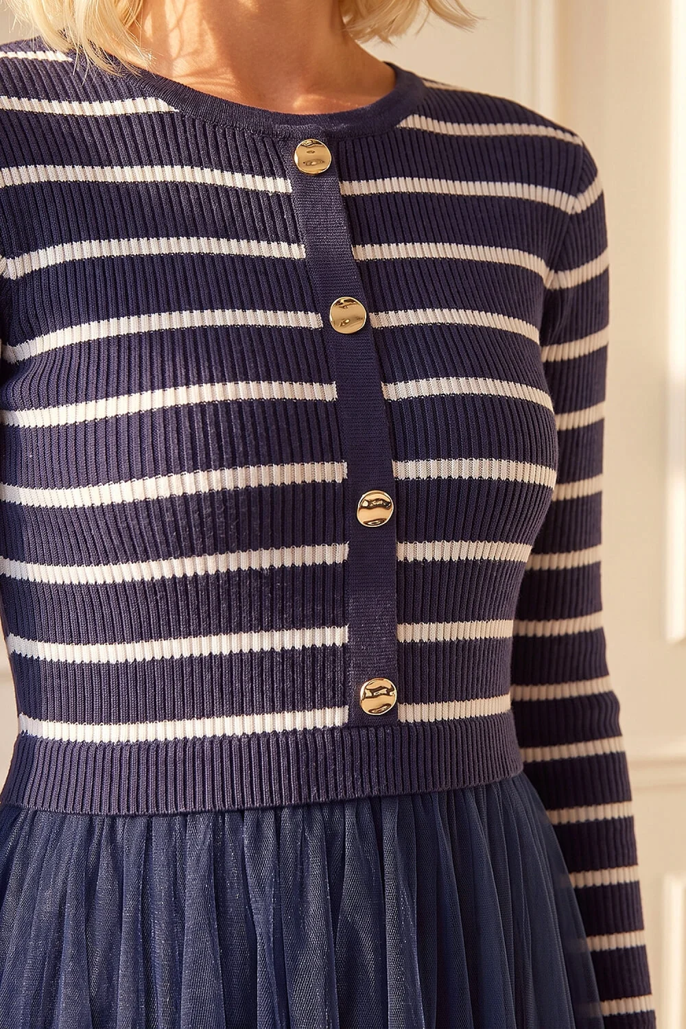 Roman Navy Petite Stripe Hybrid Knit Dress - 18 Image 4