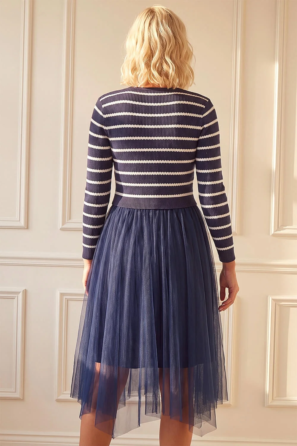 Roman Navy Petite Stripe Hybrid Knit Dress - 18 Image 3