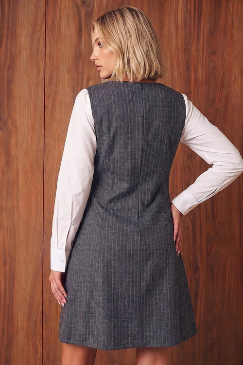 Dusk Grey Pinstripe Stretch Dress - 18 Image 3