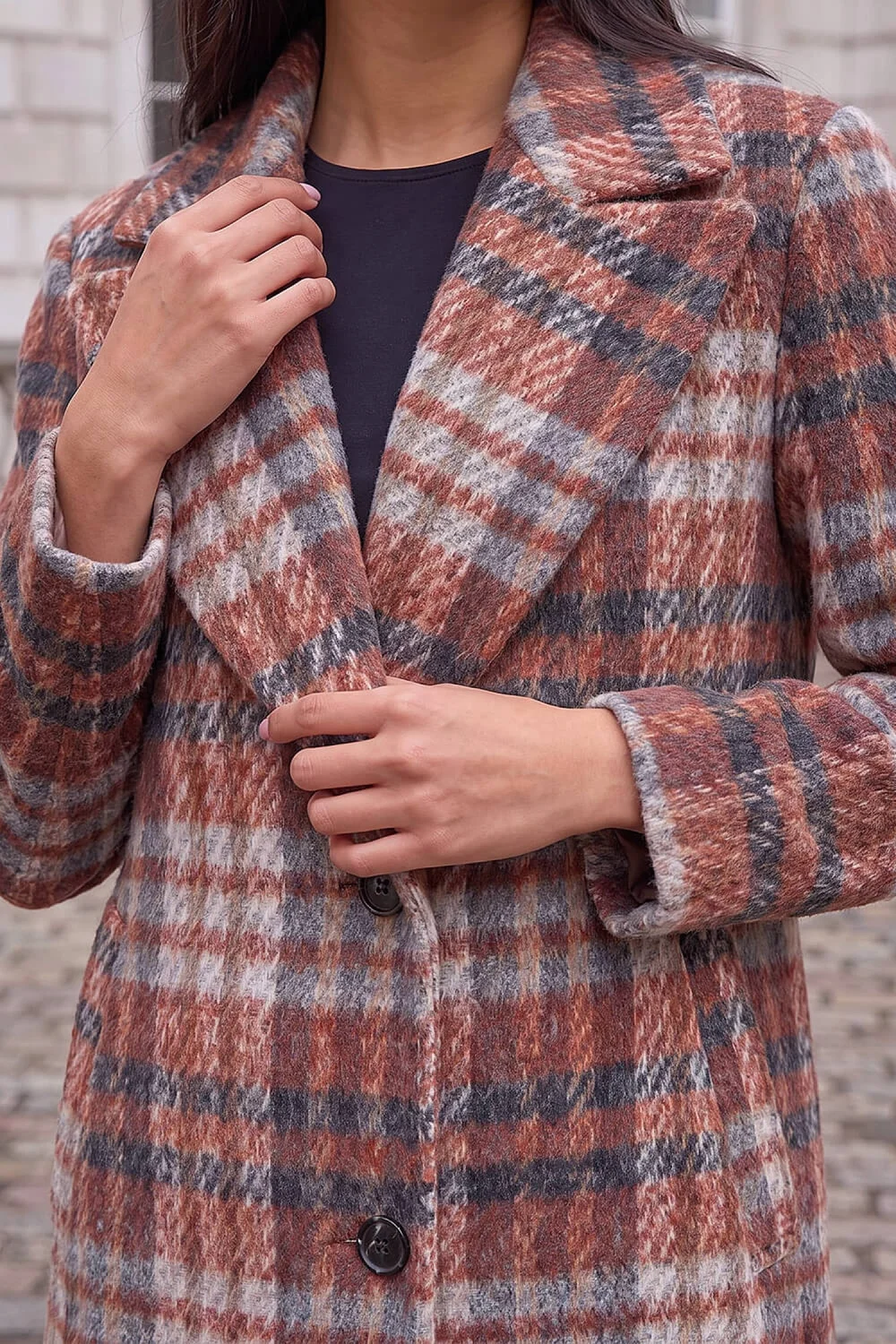 Roman Rust Petite Check Single Breasted Coat - 14 Image 4