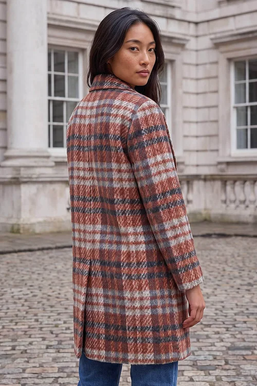 Roman Rust Petite Check Single Breasted Coat - 14 Image 3