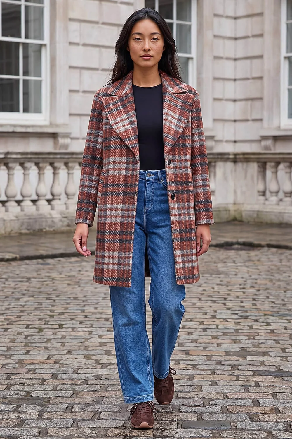 Roman Rust Petite Check Single Breasted Coat - 14 Image 2