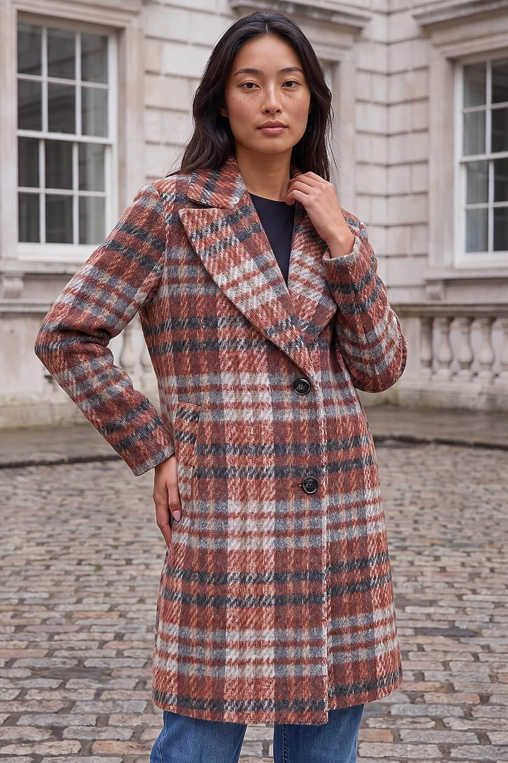 Roman Rust Petite Check Single Breasted Coat - 14 Image 1