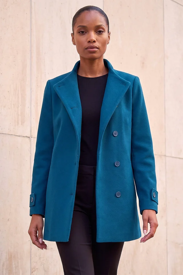 Roman Teal Funnel Neck Coat