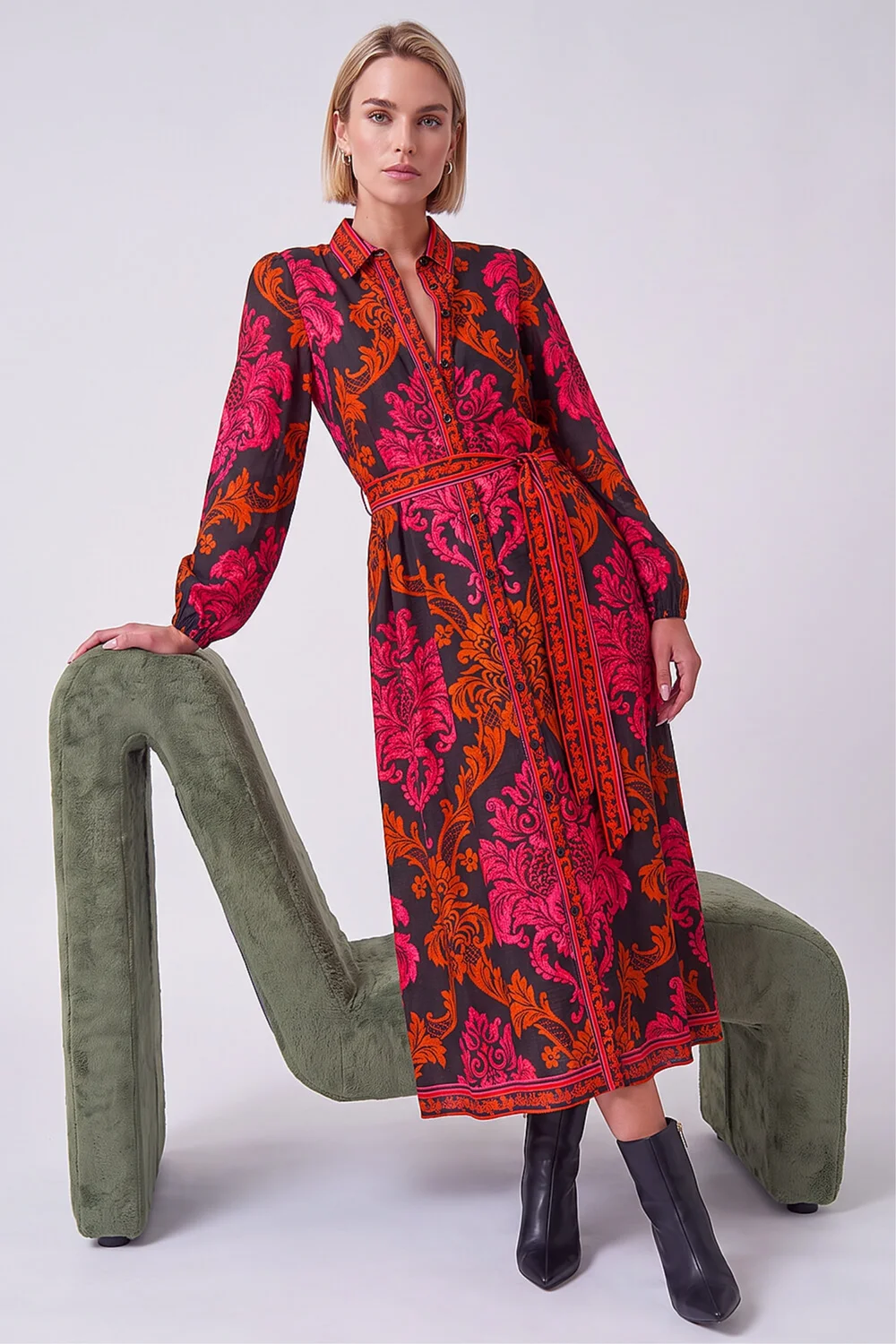 Roman Fuchsia Baroque Border Shirt Dress - 14 Image 1