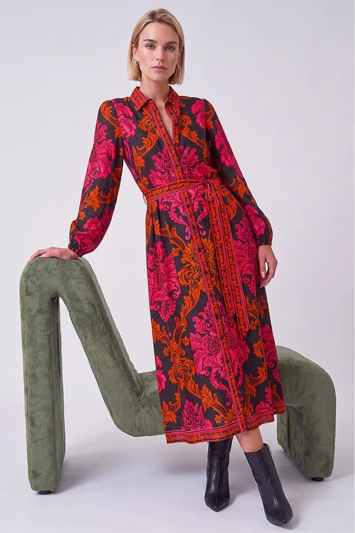 Roman Fuchsia Baroque Border Shirt Dress - 14 Image 1