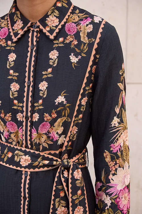 Roman Black Bordered Floral Dress - 12 Image 4