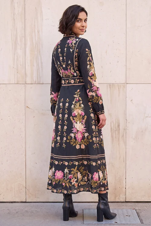 Roman Black Bordered Floral Dress - 12 Image 3