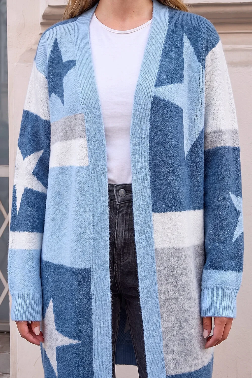 Roman Blue Star Print Longline Stretch Cardigan - 18 Image 4