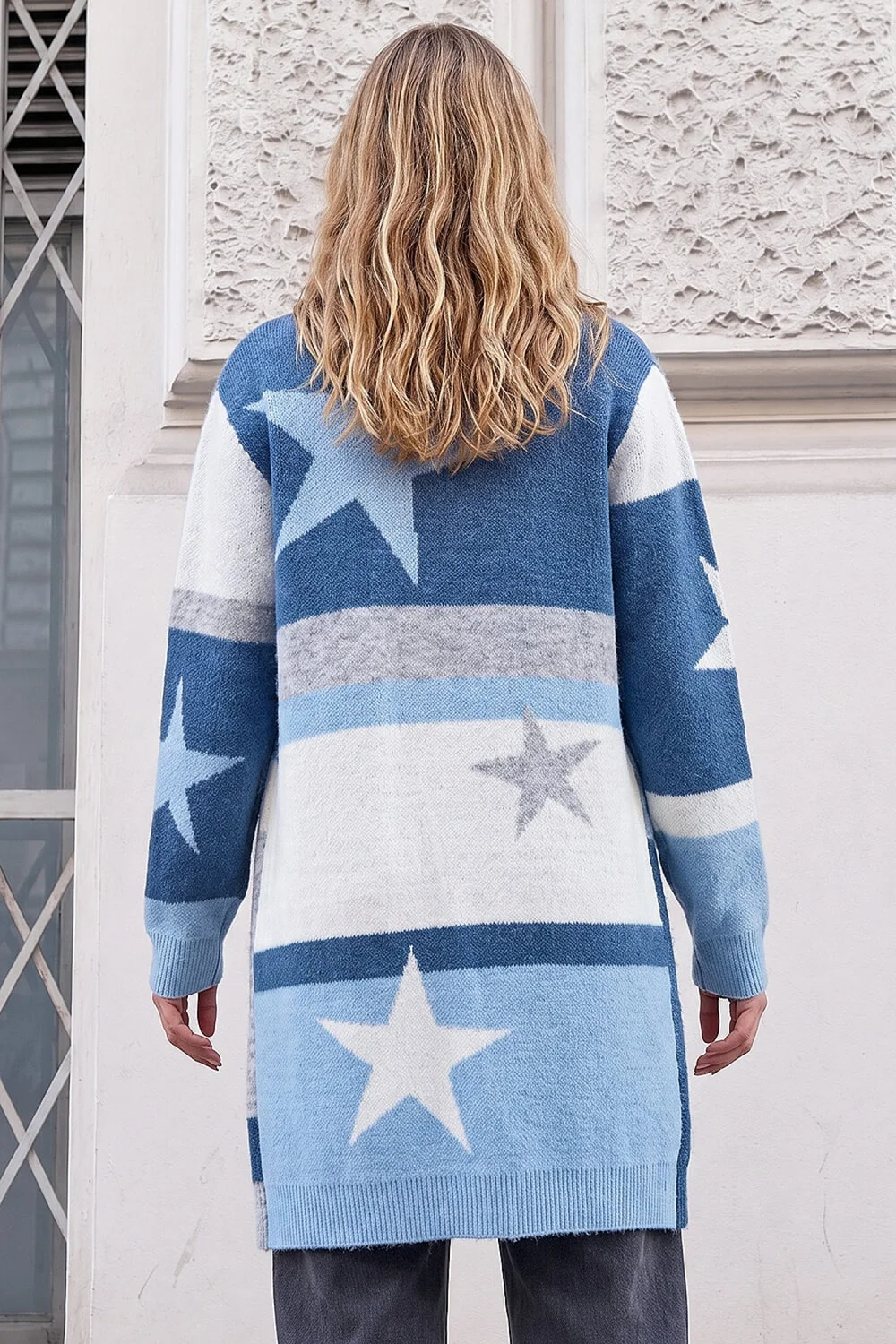 Roman Blue Star Print Longline Stretch Cardigan - 18 Image 3