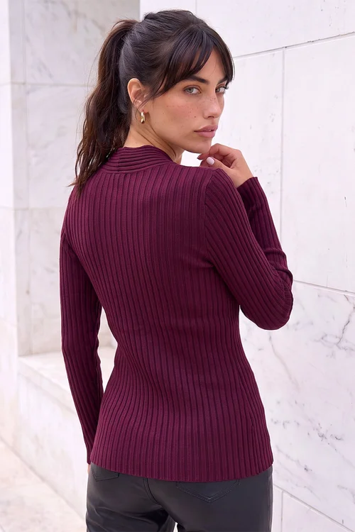 Roman Plum Cable Split Detail Rib Jumper - 14 Image 3