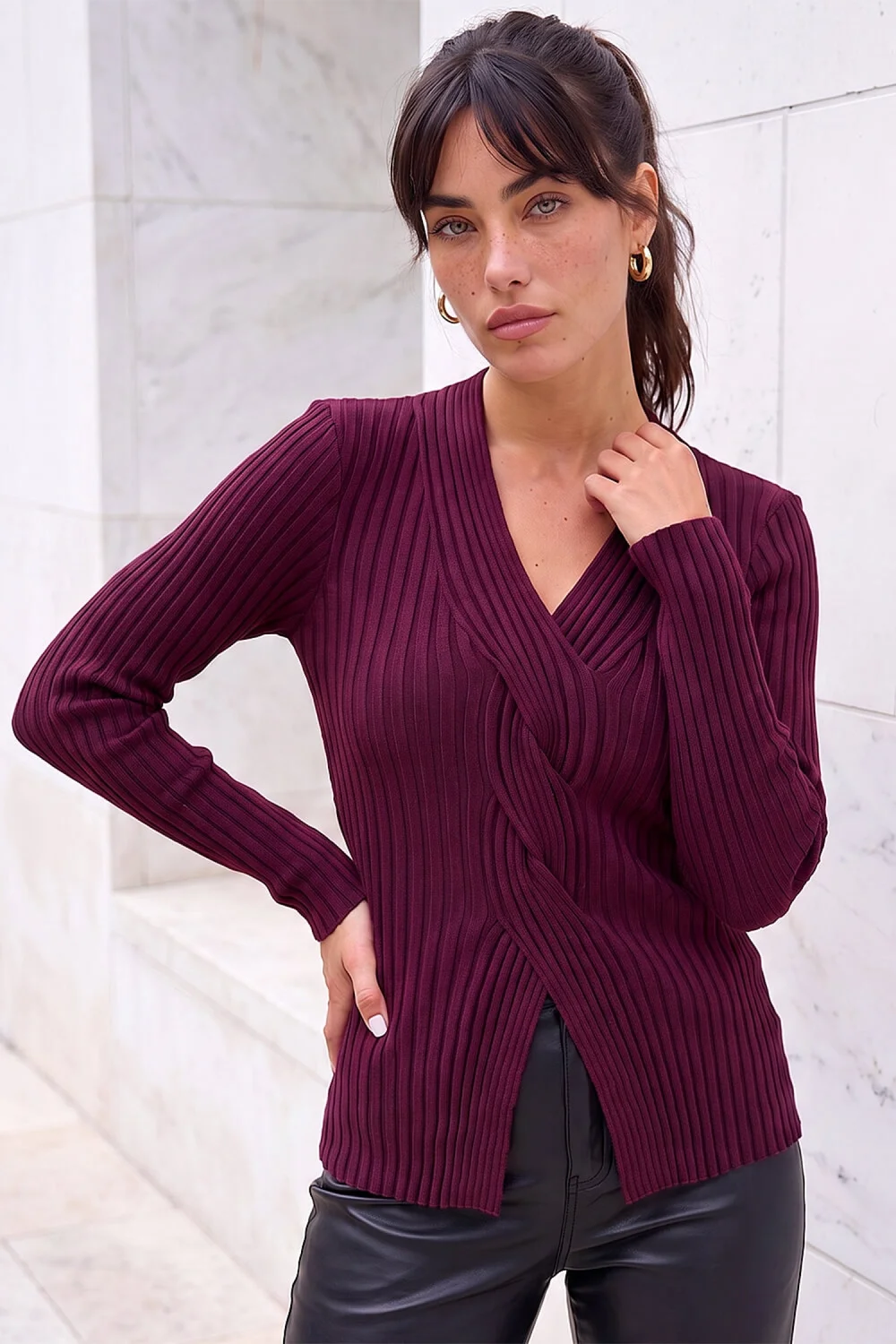 Roman Plum Cable Split Detail Rib Jumper - 14 Image 1