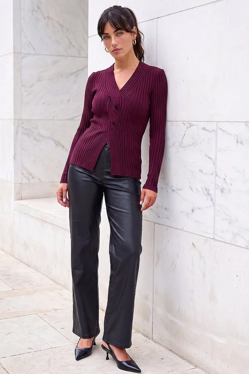 Roman Plum Cable Split Detail Rib Jumper - 14 Image 2