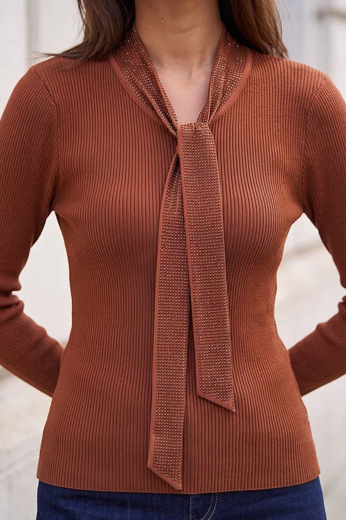 Roman Bronze Hotfix Tie Knit Top - 12 Image 4