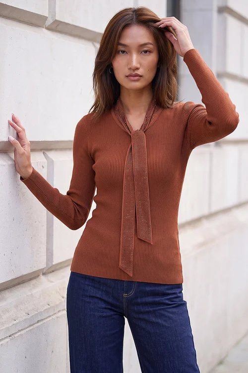 Roman Bronze Hotfix Tie Knit Top - 12 Image 1