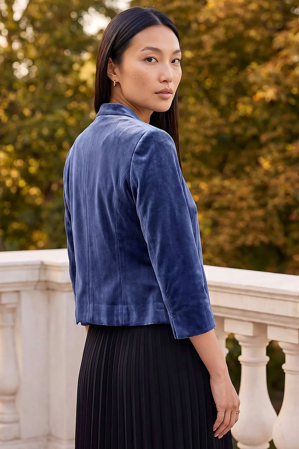 Roman Midnight Blue Stretch Velvet Smart Jacket - 16 Image 3