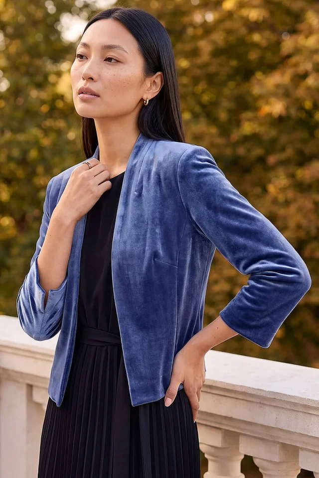 Roman Midnight Blue Stretch Velvet Smart Jacket