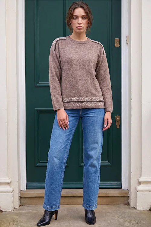 Roman Chocolate Petite Contrast Animal Hem Jumper - 8 Image 2