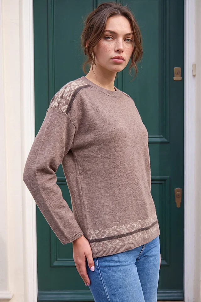 Roman Chocolate Petite Contrast Animal Hem Jumper