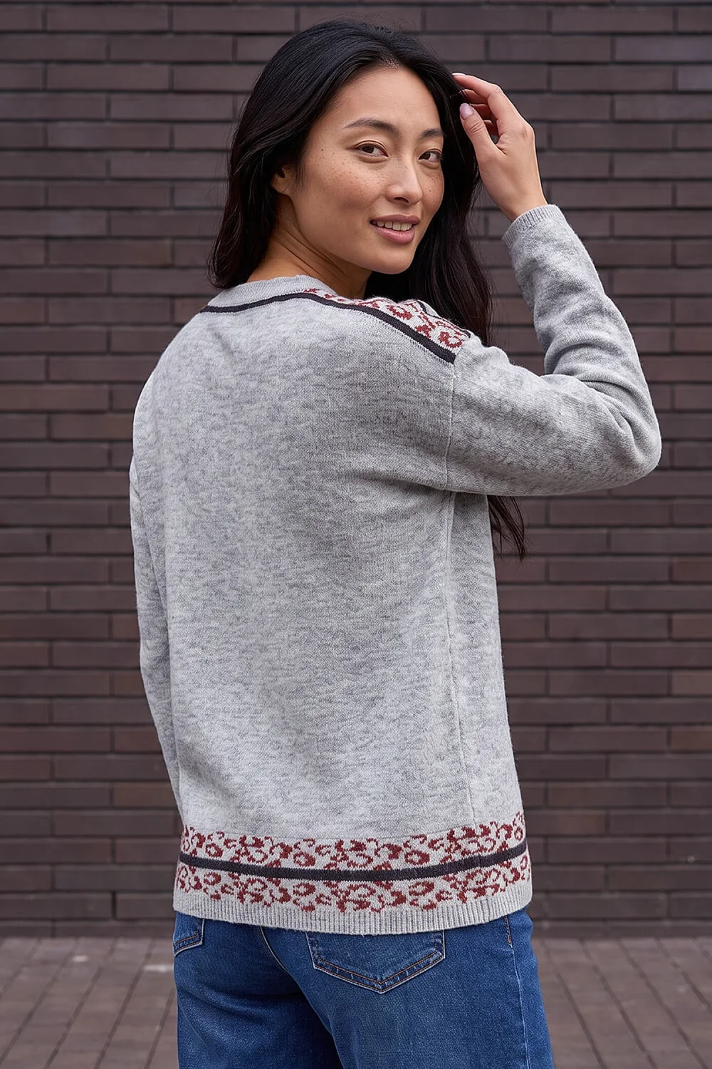 Roman Grey Petite Contrast Animal Hem Jumper - 14 Image 3