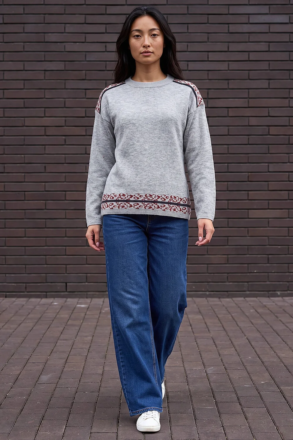Roman Grey Petite Contrast Animal Hem Jumper - 14 Image 2
