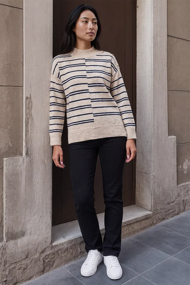Roman Stone Petite Stripe Button Jumper