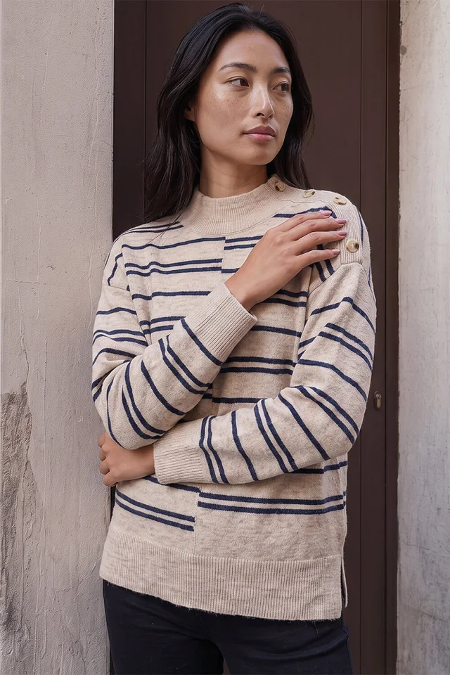 Roman Stone Petite Stripe Button Jumper