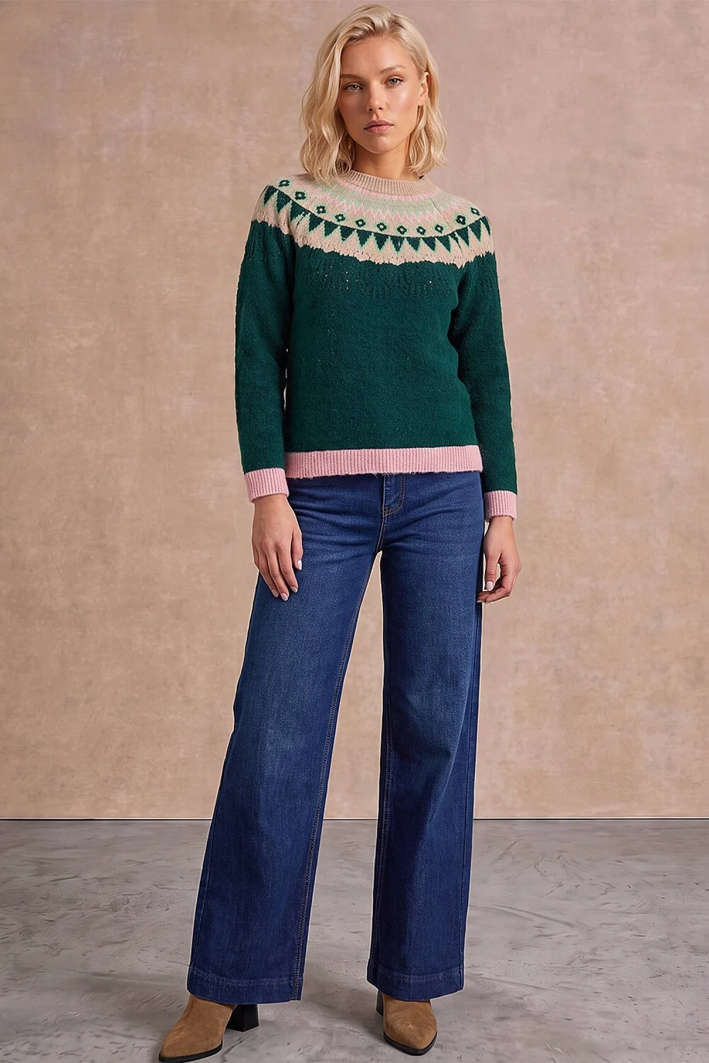 Roman Dark Green Petite Fairisle Knit Jumper - 10 Image 2