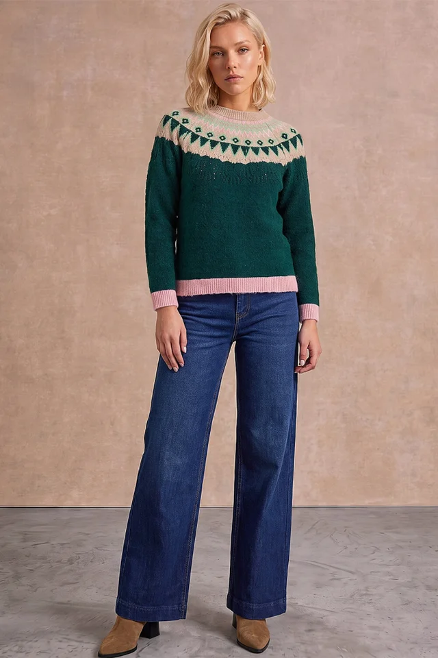Roman Dark Green Petite Fairisle Knit Jumper