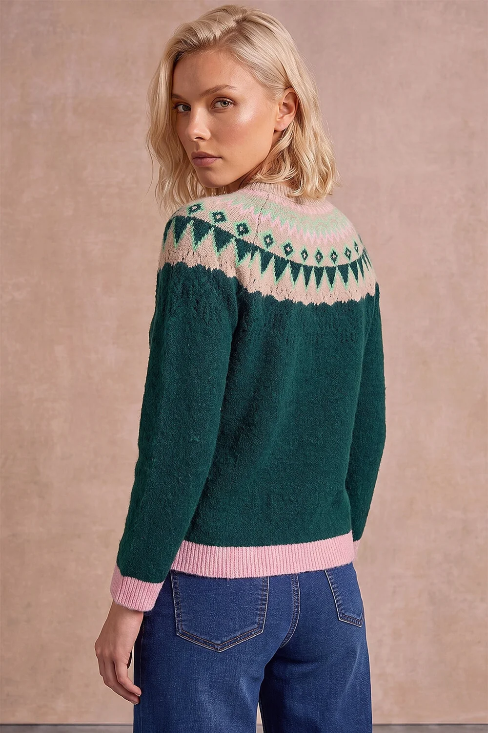 Roman Dark Green Petite Fairisle Knit Jumper - 10 Image 3
