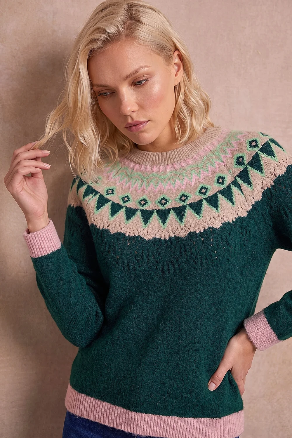 Roman Dark Green Petite Fairisle Knit Jumper - 10 Image 1