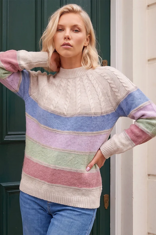 Roman Multi Petite Stripe Cable Knit Jumper