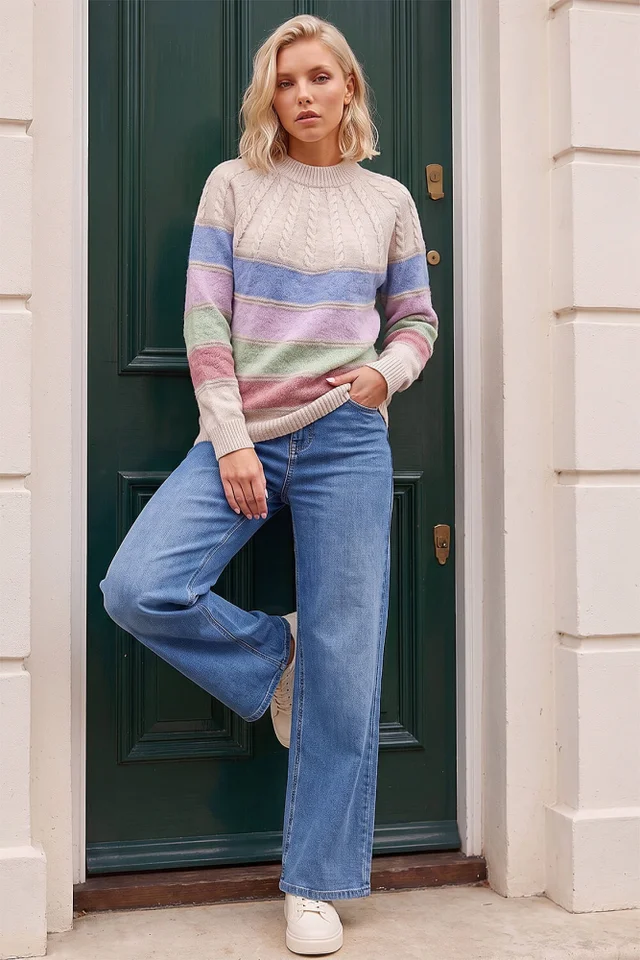 Roman Multi Petite Stripe Cable Knit Jumper
