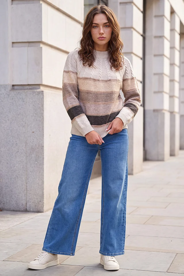 Roman Stone Petite Stripe Cable Knit Jumper