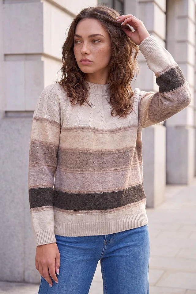 Roman Stone Petite Stripe Cable Knit Jumper