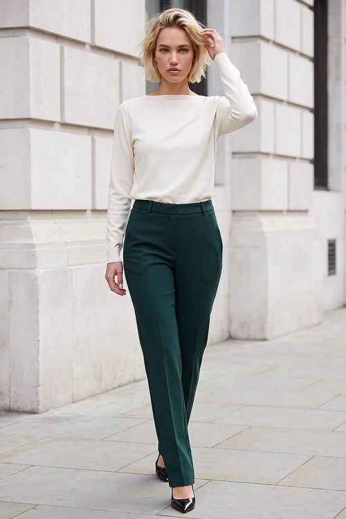 Roman Dark Green Straight Leg Stretch Trouser - 14 Image 2