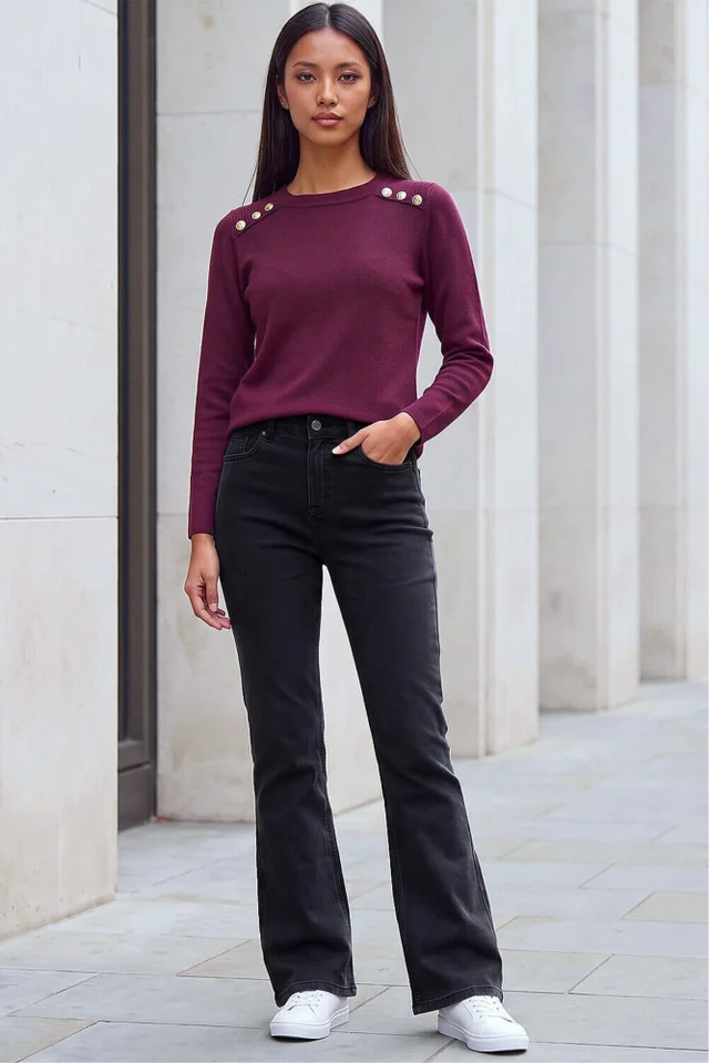 Roman Black Petite Bootcut Stretch Jeans