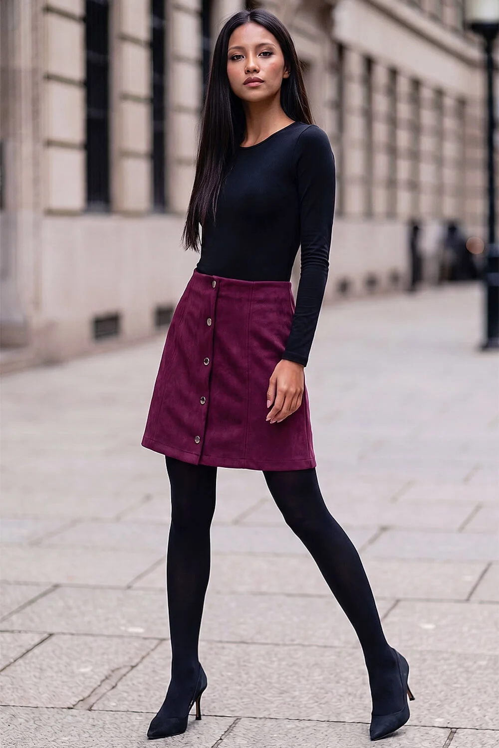 Roman Wine Petite A-Line Faux Suede Skirt - 16 Image 2