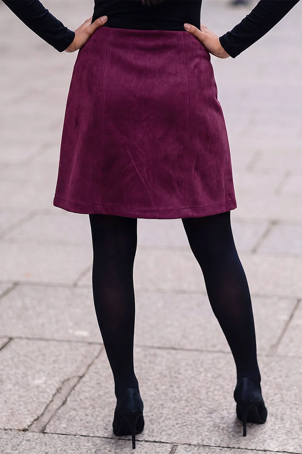 Roman Wine Petite A-Line Faux Suede Skirt - 16 Image 3