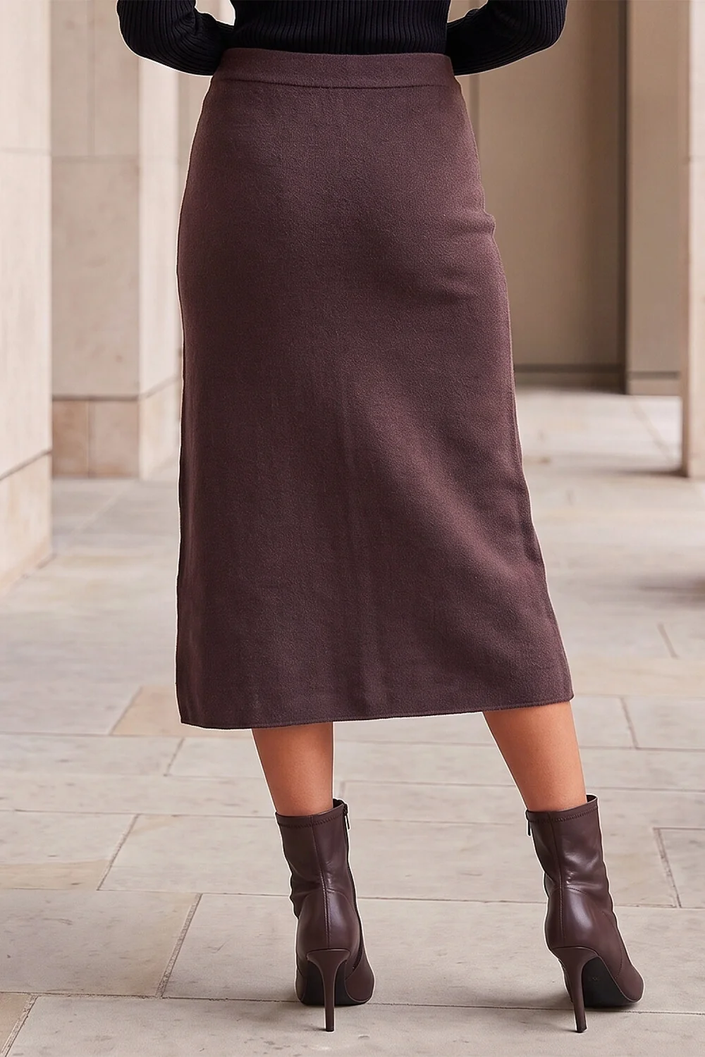Roman Chocolate Petite Knitted Midi Skirt - 14 Image 3