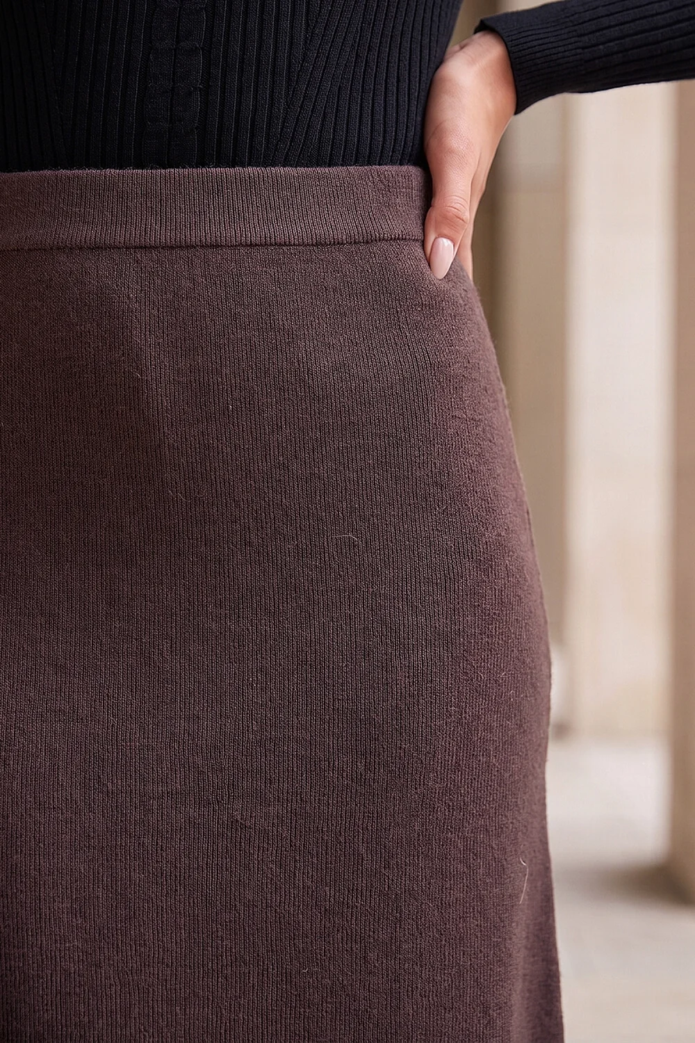Roman Chocolate Petite Knitted Midi Skirt - 14 Image 4